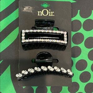 nOir bundle 2 Black and iridescent gemstone embellished Hair Clips new